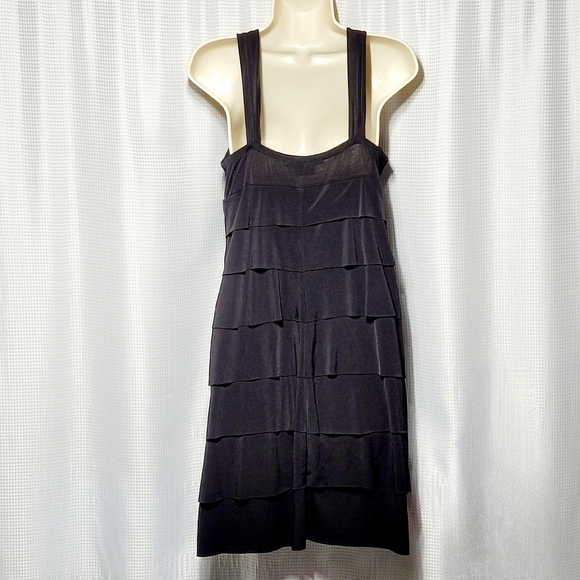 VTG La Belle Black Sleeveless Layered Mini Dress with Rhinestone Accent (L) - Picture 5 of 10